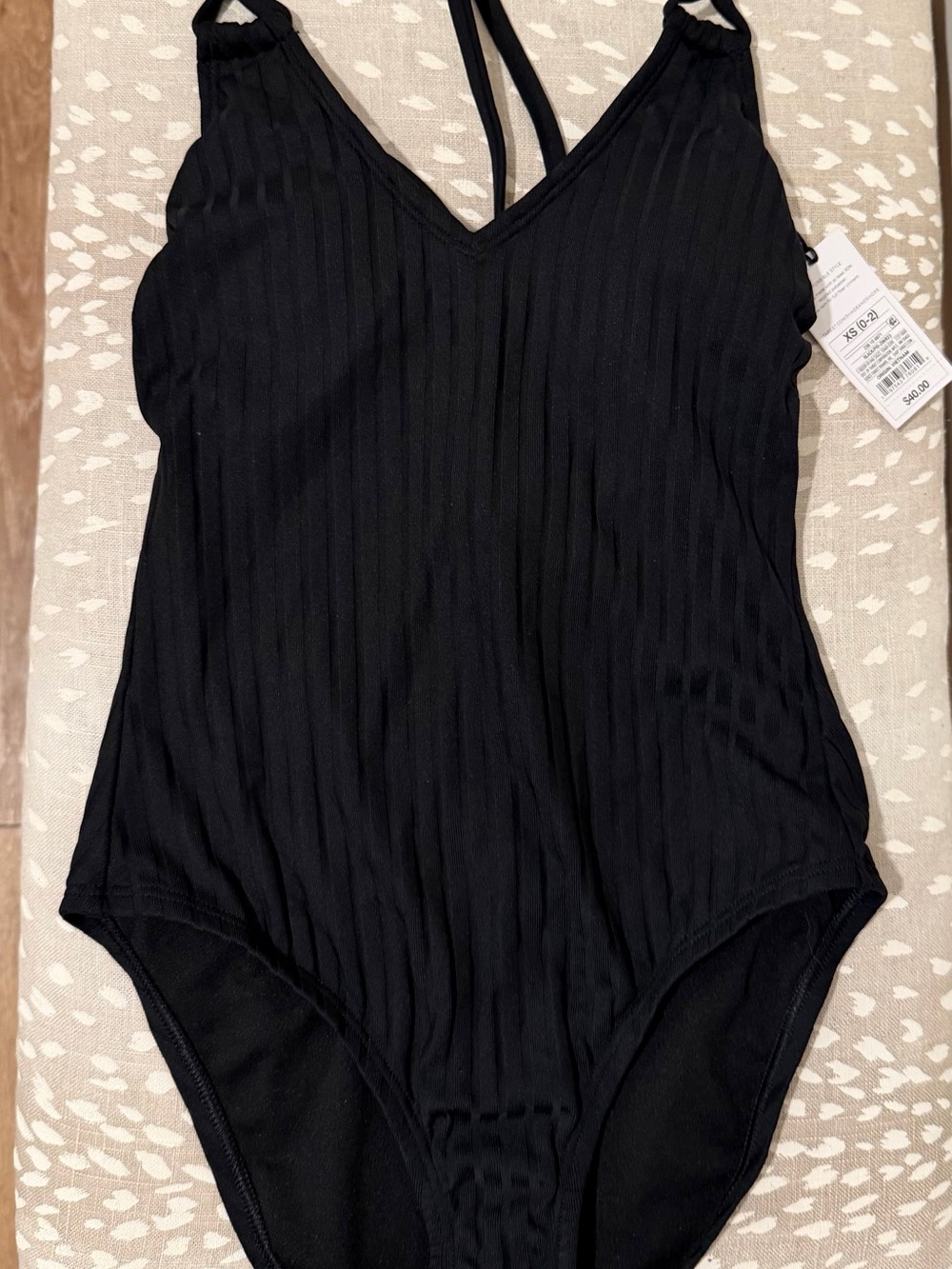 Target Black Ribbed One-Piece Swimsuit